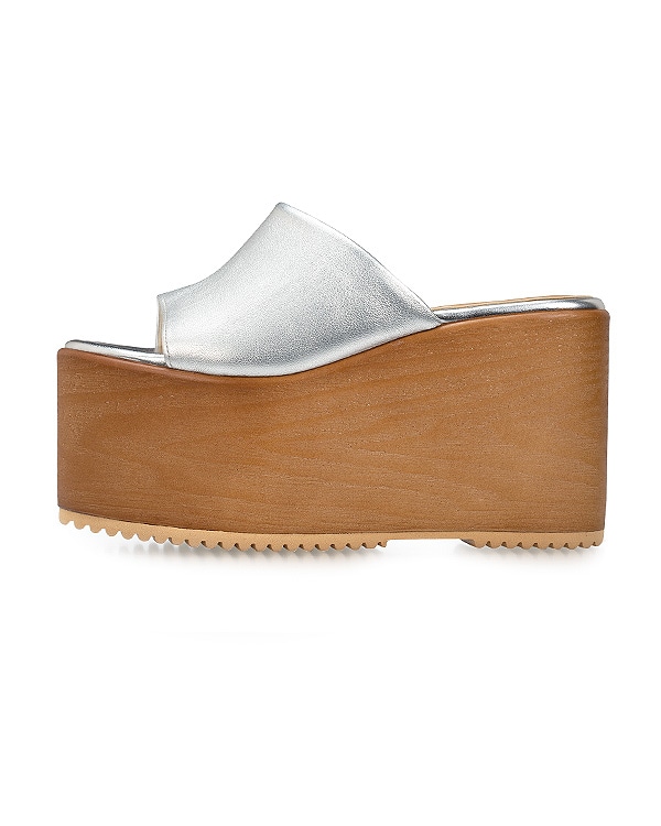 シルバー Platform Slide (Wood Patterned)