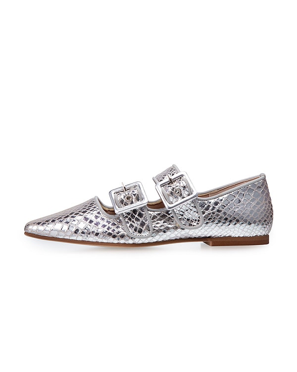 シルバー 【NEW】Double Belt Square Pumps